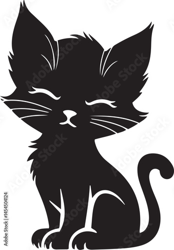 Silhouette of an adorable kitten sitting upright with wide open eyes and perked ears isolated on a white background perfect for cute pet themed vector illustrations