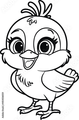 A funny cartoon chicken and bird vector illustration showcases the cute and happy animal characters with heart and egg design elements