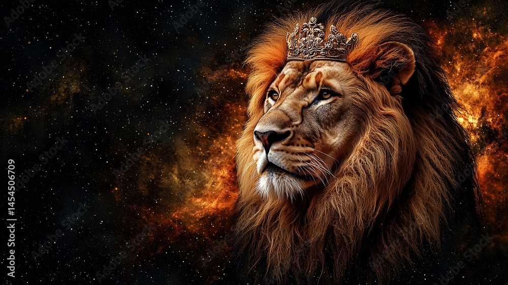 Fototapeta premium Majestic lion king in cosmic backdrop