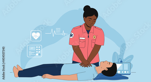 Medical professional performing CPR on a patient in a hospital setting  