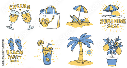Italian amalfi sicily style vacation handdrawn vector illustrations in ink line doodle sketch style elements.