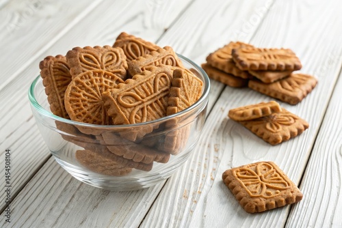 Closeup of Speculoos Cookies in a Transparent Bowl Generative AI