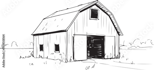 Rustic vector sketch of a barn with detailed structure, perfect for farm or rural themes