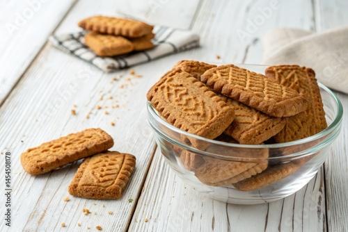Closeup of Speculoos Cookies in a Glass Bowl Ready to Enjoy Generative AI