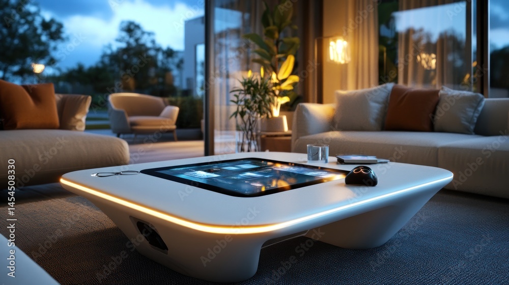 Fototapeta premium Modern, interactive coffee table in a contemporary living area