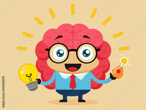 Wallpaper Mural Happy Brain Character with Light Bulbs Idea Concept Illustration Torontodigital.ca
