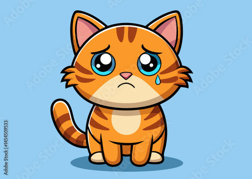 Adorable Cartoon Orange Tabby Cat Feeling Sad and Crying