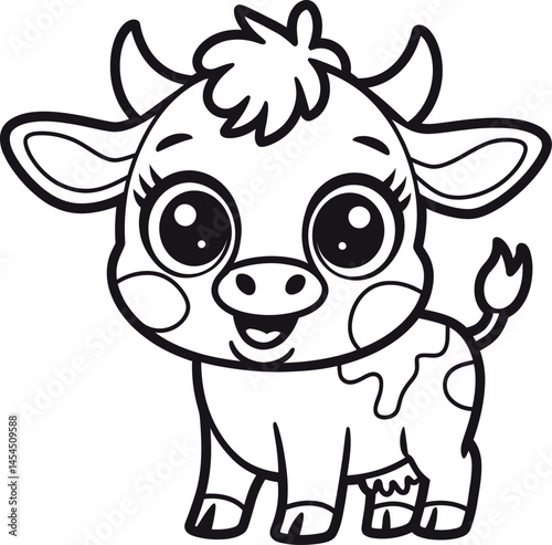A cute, funny cow cartoon vector illustration of a happy dairy farm animal