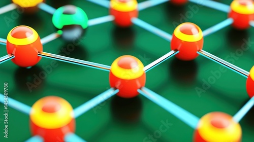 Network of interconnected spheres, glowing, modern design.