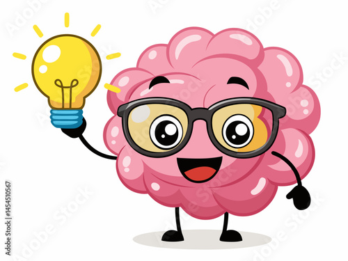 Wallpaper Mural Happy Brain Character Holding a Light Bulb Idea Torontodigital.ca