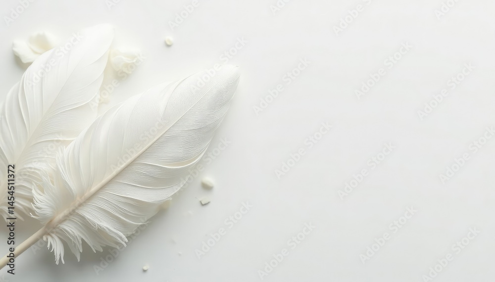 Obraz premium Close-up shot of pristine white feathers on white backdrop, pure, abstract, beauty