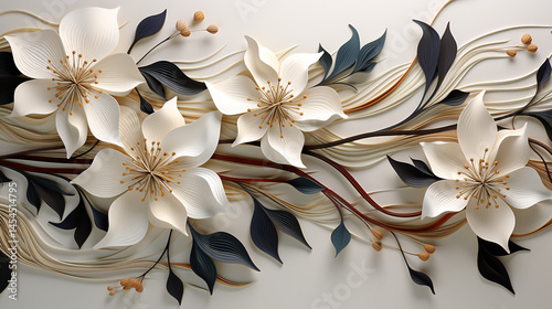 Abstract floral line art pattern with continuous white 3D flowers, perfect for card decoration, banners, and presentations.

