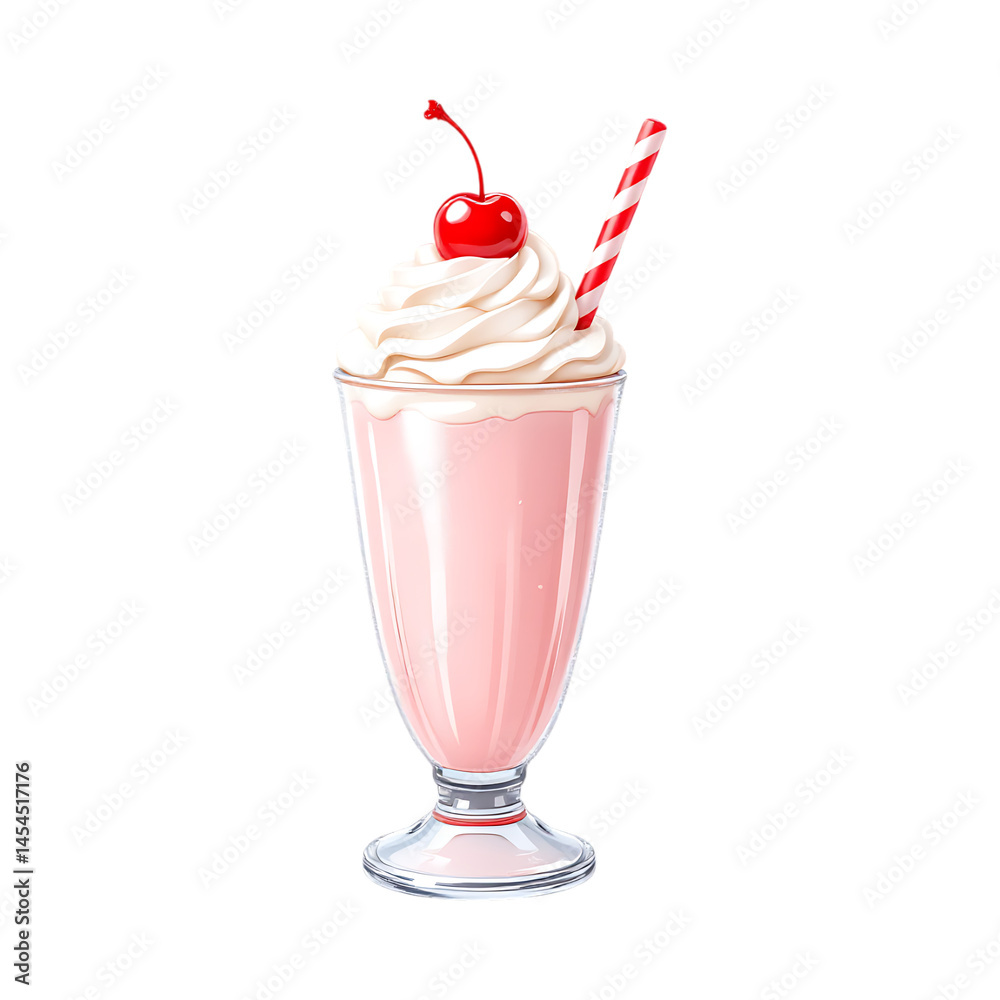 Strawberry milkshake with whipped cream and cherry. Strawberry milkshake with whipped cream and cherry.