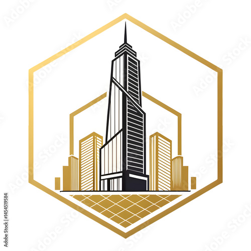Golden Cityscape Logo with Skyscraper