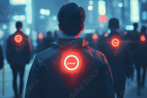 Digital Detox – Man with Powering Down button on the back. Generative AI