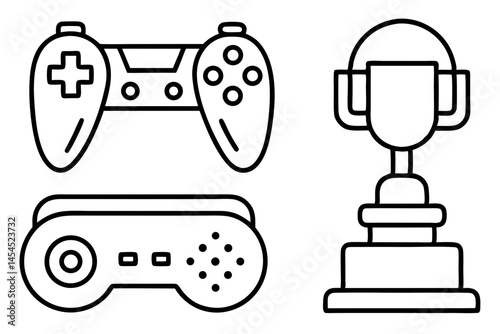 Video Game Controllers and Arcade Joystick Line Art