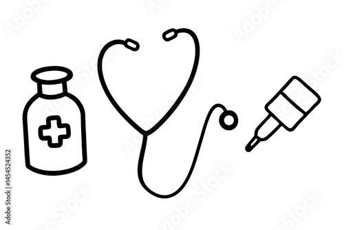 Medical Illustration Stethoscope Medicine Bottle Syringe Healthcare