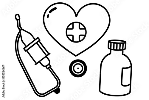 Heart Health Medical Illustration Line Art
