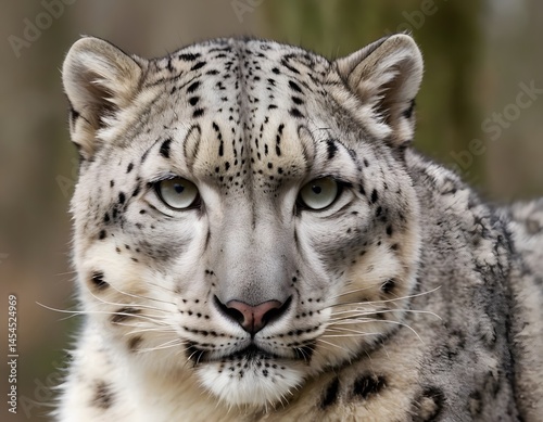 portrait of Snow leopard close-up in winter forest, wild life