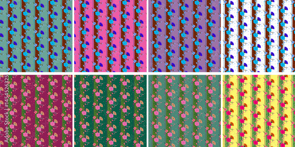 Pack de motifs printaniers sur la fleur de cerisier avec des bandes