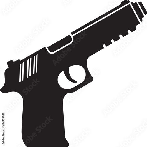 Black Silhouette Handgun Icon Isolated on White Background