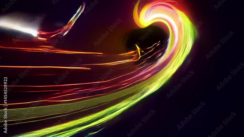 Abstract light streaks and colorful flowing energy on dark background animation
