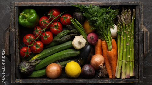Obraz na płótnie Assorted Fresh Vegetables in a Wooden Box w salonie
