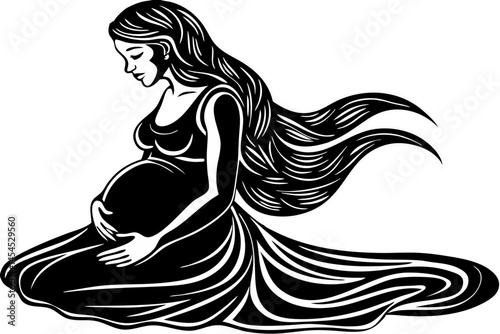 Pregnant woman outline illustration with transparency ideal for elegant design elements, pregnant, pregnancy, woman, mother, motherhood, baby, child, family, vector, illustration, silhouette, outline