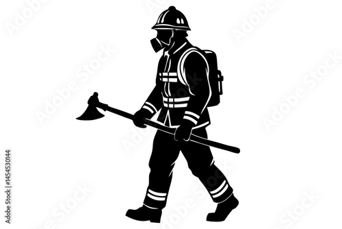 Firefighter walking side profile silhouette in black with transparency vector design, firefighter, fireman, walking, silhouette, side profile, emergency, rescue, hero, uniform, helmet, vector