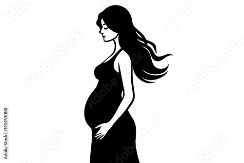 Pregnant woman silhouette side profile vector illustration on white background, pregnant woman, silhouette, pregnancy, side profile, vector, illustration, expecting, motherhood, baby, unborn, family