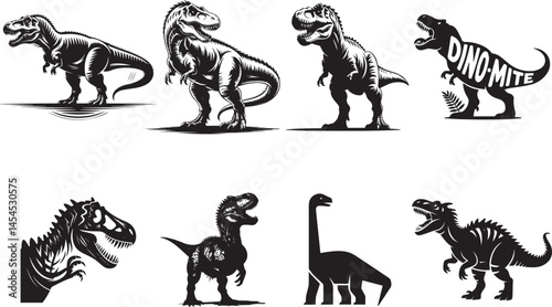 Collection of Black and White Dinosaur Silhouettes