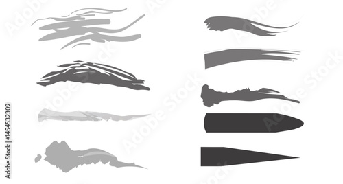 Straight ink vector lines megapack. Black handdrawn brushstroke text boxes. Chinese, Korean, Japanese calligraphy brush stroke bg set. Rough grunge thick gouache paint. Sketchy ink rectangle textboxes