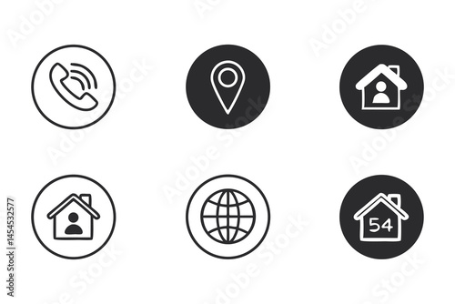 Web communication contact icon set ui symbols for location, wifi, home, email on a white background