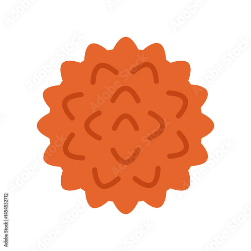 Red spiked massage ball. Myofascial release equipment. MFR. Fascia and muscle relaxation after sports and fitness. Health care, rehabilitation. Vector flat illustration isolated on white background