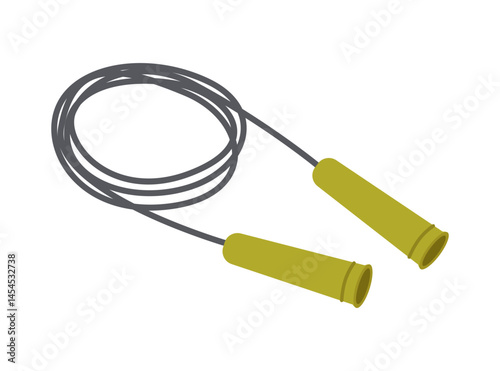 Skipping rope with green handles. Fitness and sport equipment for home, gym and street. Jump rope for exercise, cardio training. Vector flat illustration isolated on white background