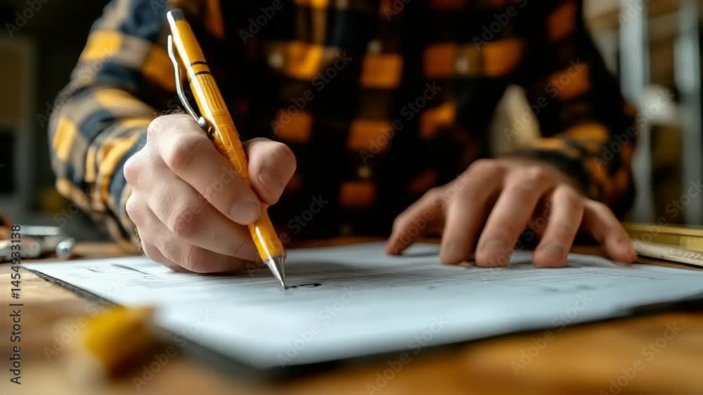 Close-up of person writing on paperwork with pen