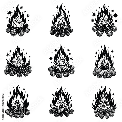 Camp fire icon Bonfire burning on firewood symbol, Campfire illustration of campfire vector icon