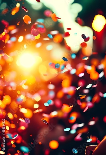 Colorful confetti swirls through the air as golden sunlight bathes the atmosphere, capturing the spirit of festivity and excitement among the crowd, creating pure elation Generative AI