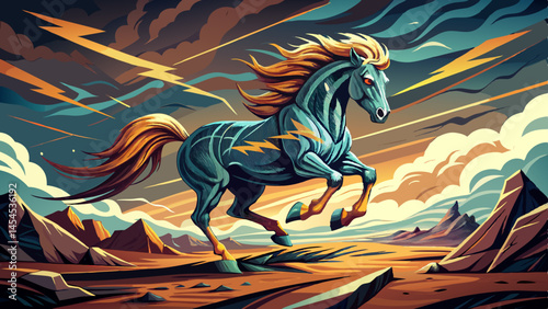 Running horse in motion dynamic action isolated on white background