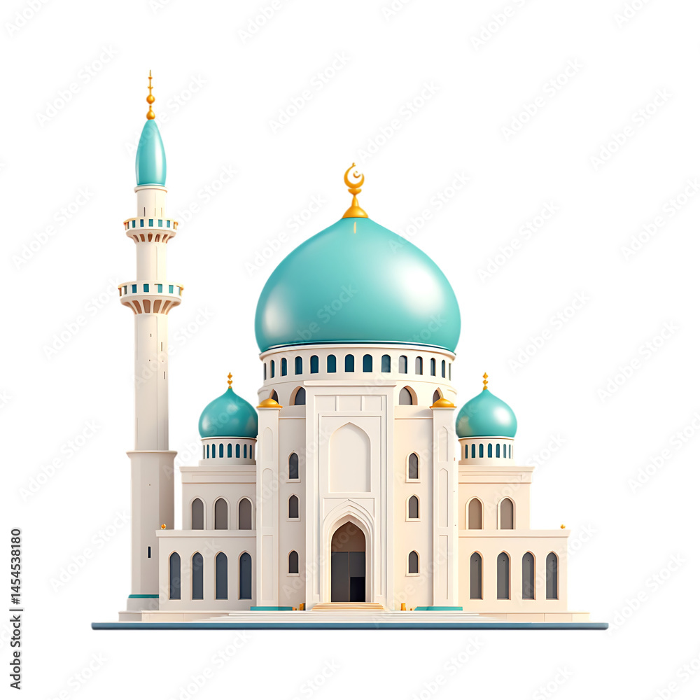 Obraz premium Beautiful mosque model with teal domes and minaret.