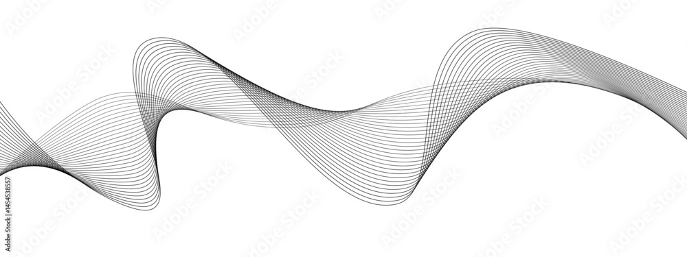 Dynamic sound wave isolated on white background. Musical particle pulsing. abstract Grey wave line background on white background.