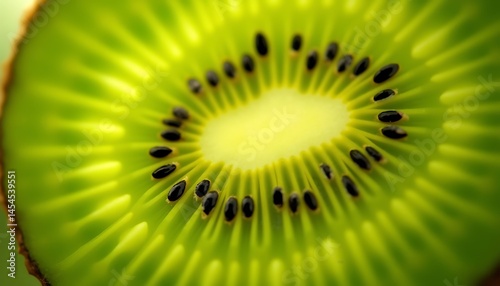 Radiant kiwi fruit slice displaying its vibrant color and texture details