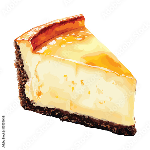 cheesecake in watercolor illustration style, isolated vector on white background