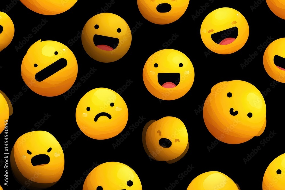 A cheerful, colorful pattern of expressive faces. A cheerful, colorful pattern of expressive faces.
