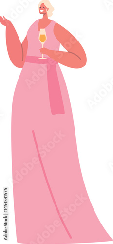 Attractive bridesmaid character with champagne