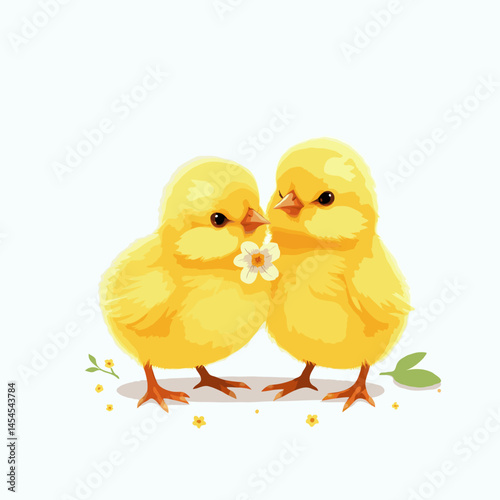 two little yellow chicken on white