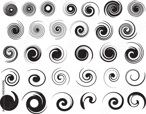 Spiral and swirl icon set vector – decorative vortex symbols for abstract motion effects, creative graphic design elements pack	