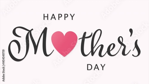 Black Script Mother's Day Typography with Hearts Shape on Soft Pink Background