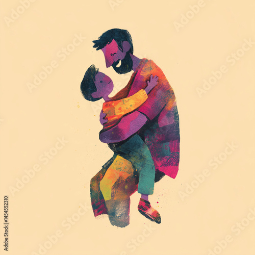 a dag hugging his toddler
