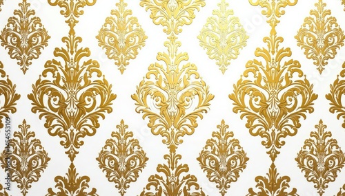 Intricate floral damask pattern in elegant gold and white , elegant, art